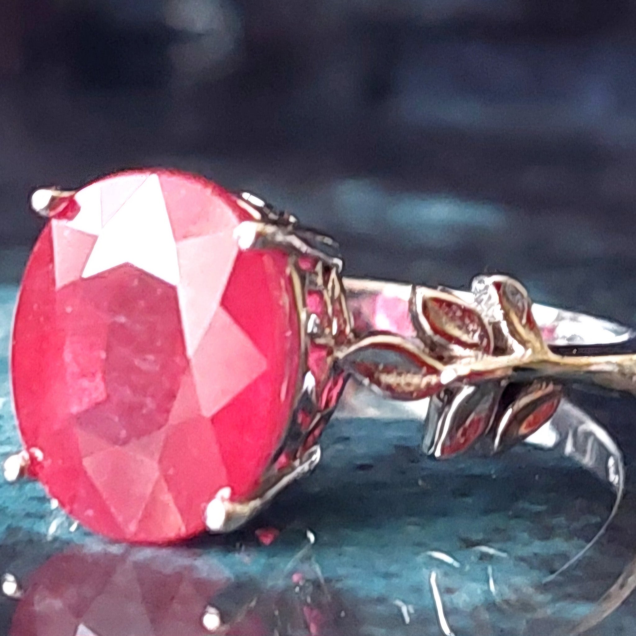 Sterling Silver Ruby Leaf Ring