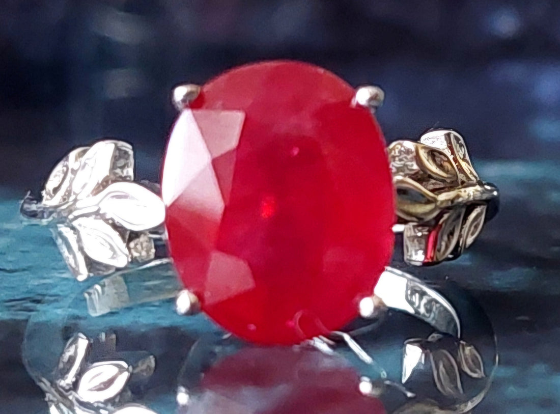 Sterling Silver Ruby Leaf Ring