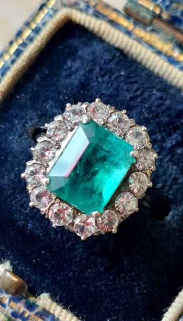 Antique Emerald And White Sapphire Ring, Unique Antique jewellery