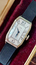 womens 14k white gold elgin art deco watch, antique, mechanical watch 