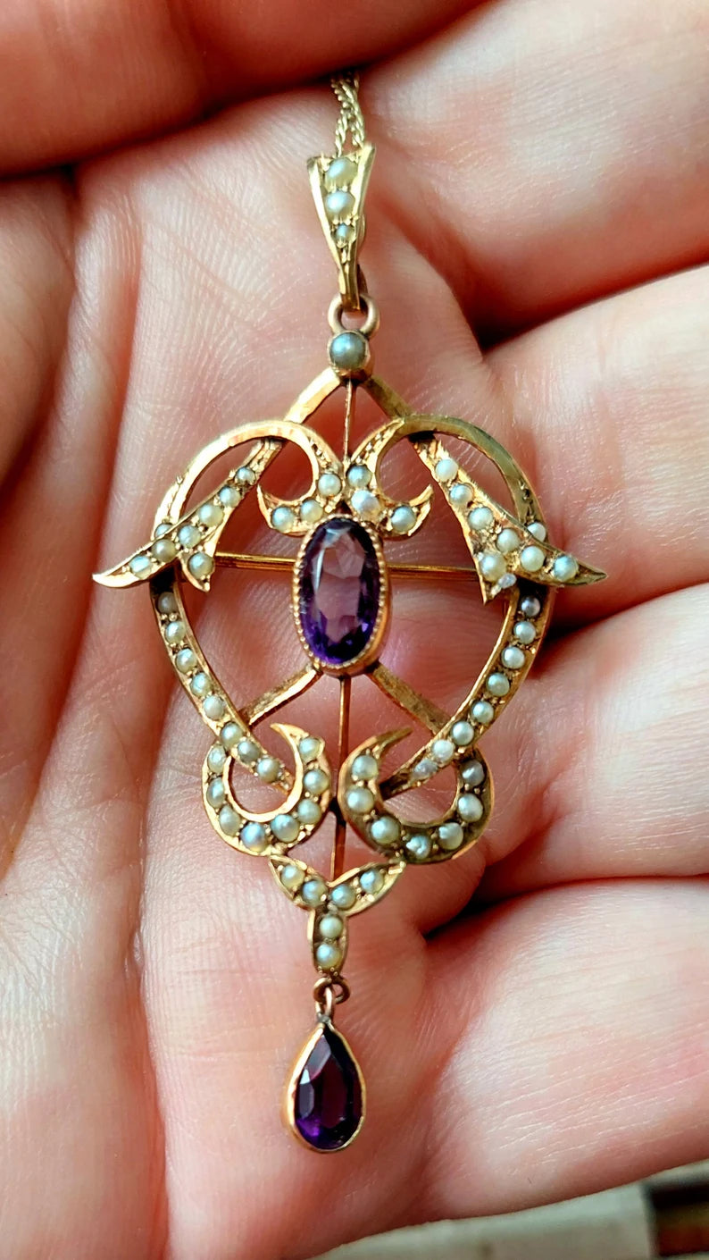 9ct Gold Victorian Amethyst Pendant