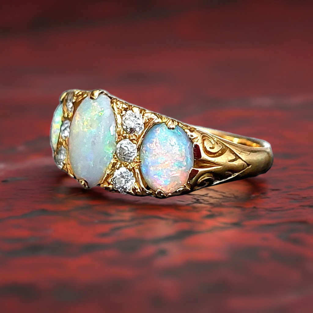 18ct gold Antique Edwardian Natural Opal Ring, Unique Antique Jewellery