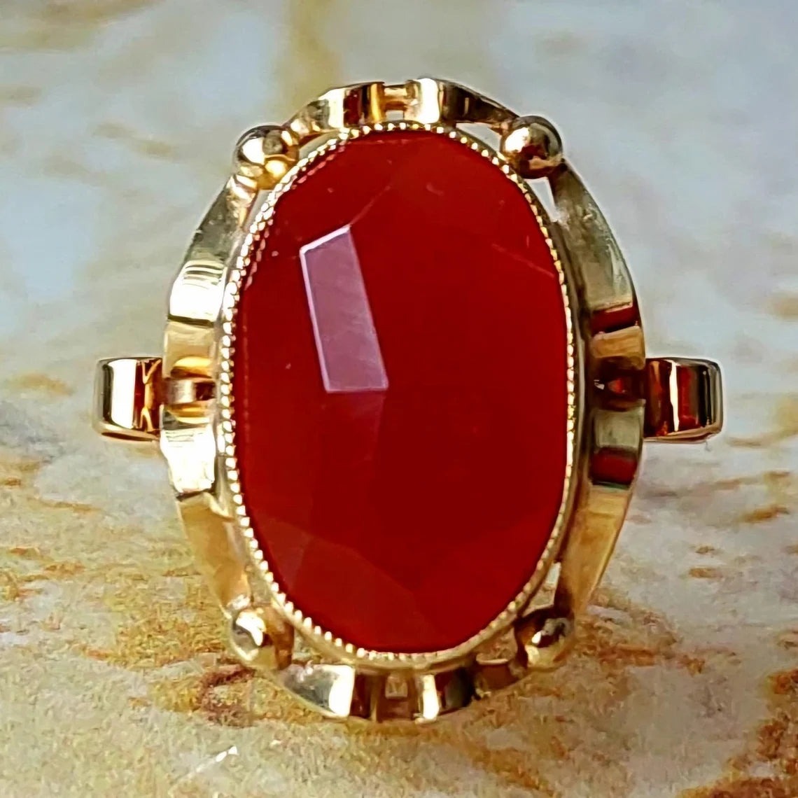 Fancy 9ct Yellow Gold vintage carnelian ring, Unique gift ideas