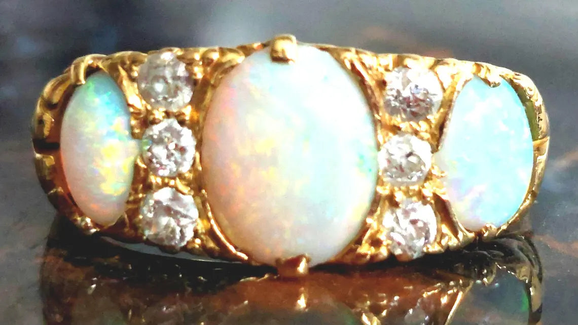 18ct gold Antique Edwardian Natural Opal Ring, Unique Antique Jewellery