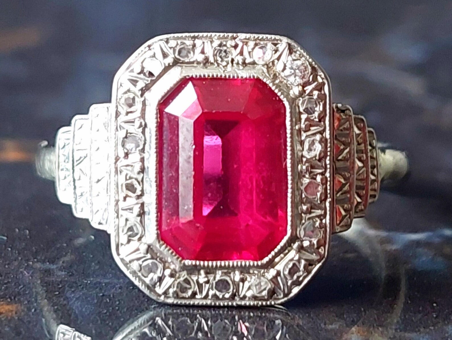 18ct white gold ruby ring art deco antique 