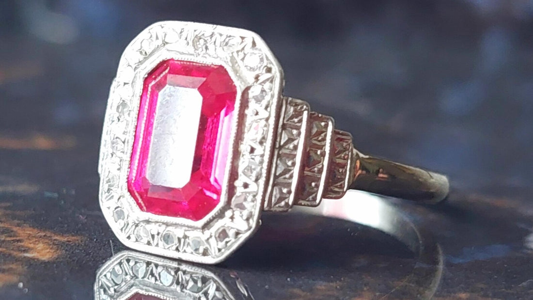 18ct white gold ruby ring art deco antique 