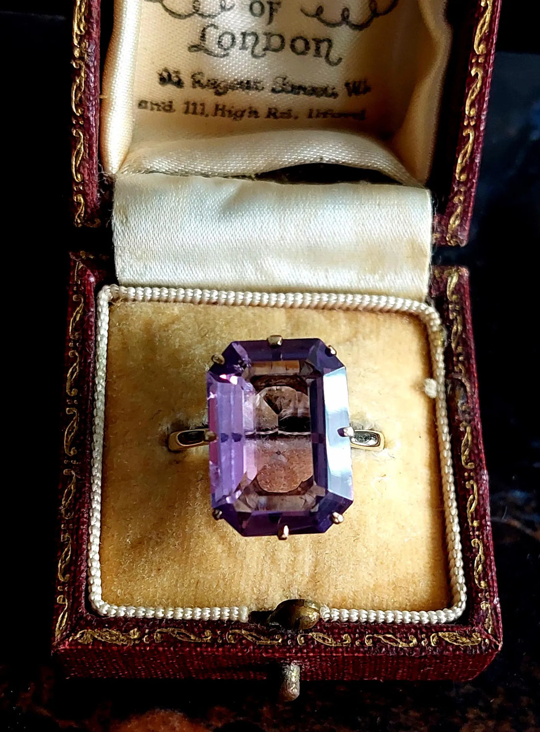 9ct Yellow Gold Antique Victorian Emerald Cut Amethyst Ring, Unique gift ideas