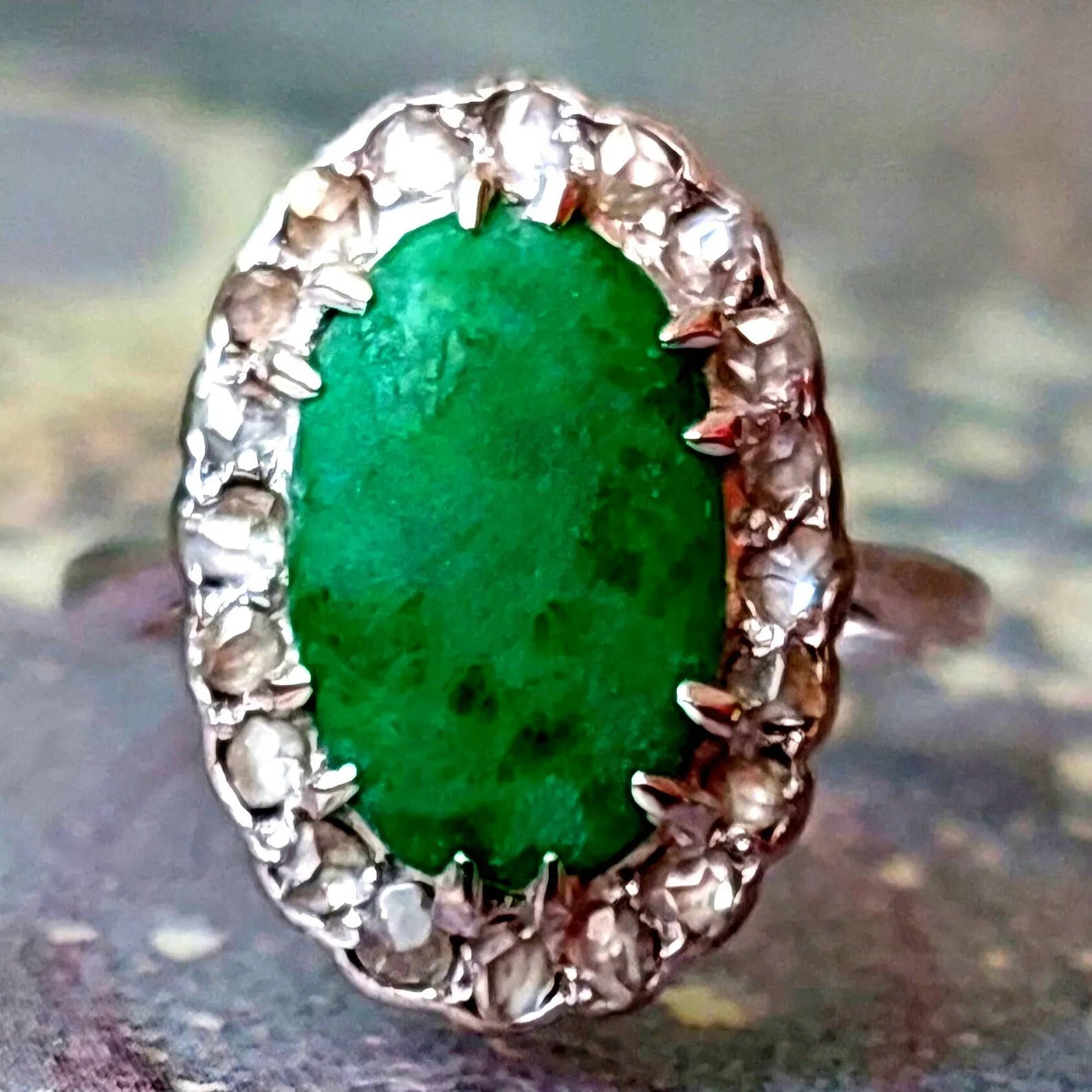 ANTIQUE (1900s) Natural Jade ring in 18ct white gold, Classic Antiques, US 3 1/2