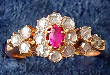 Antique Natural Diamond and ruby ring in 15ct Rose Gold, Romantic Gestures