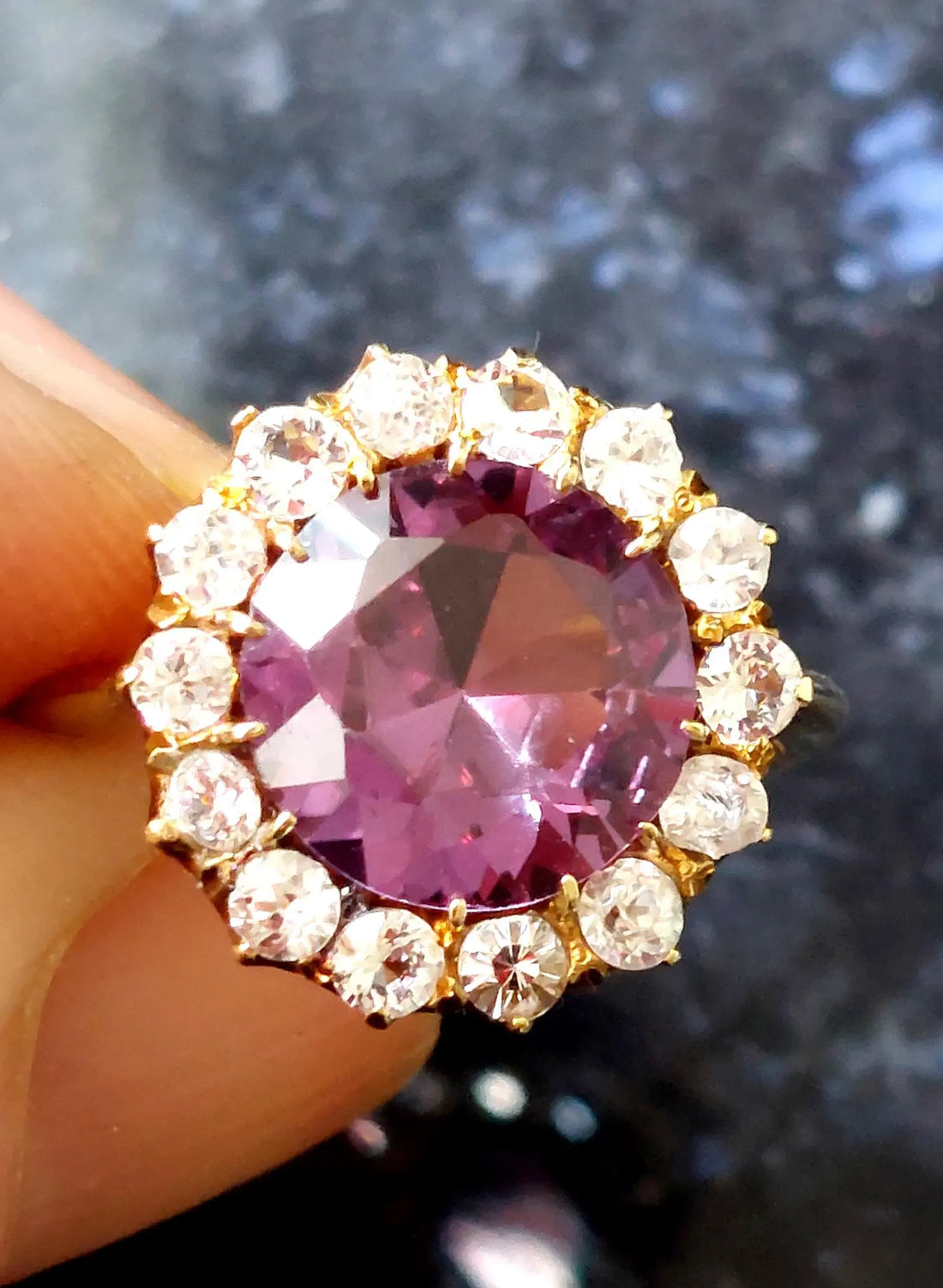 Antique Victorian 14k Rose Gold Purple Alexandrite And White Sapphire Cluster Ring