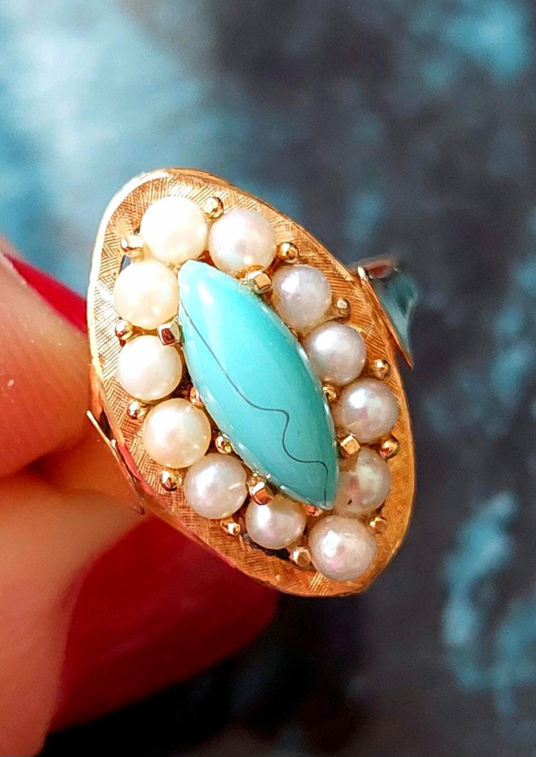 Vintage 18ct Gold Turquoise and Pearl Ring, Romantic gestures