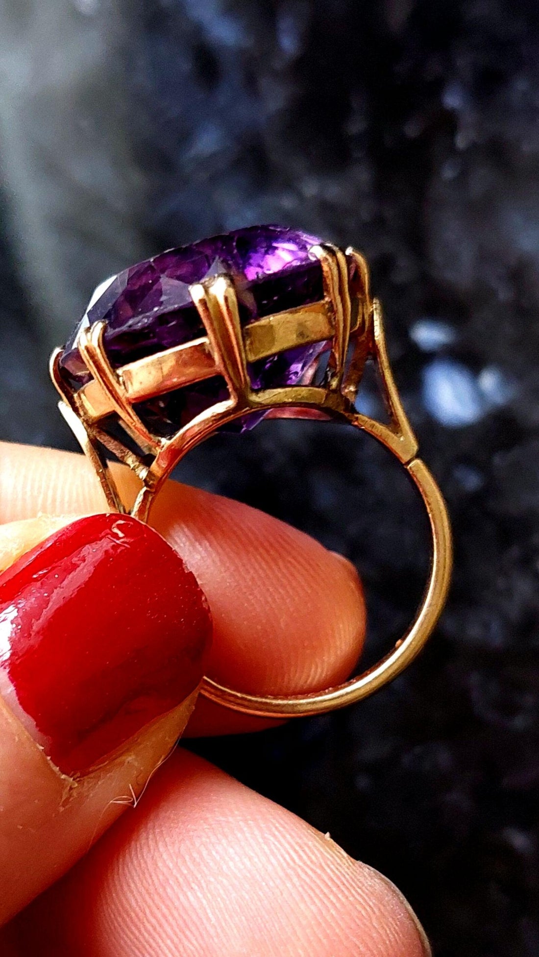 Antique Edwardian 9ct gold natural Amethyst Ring, US 7 3/4