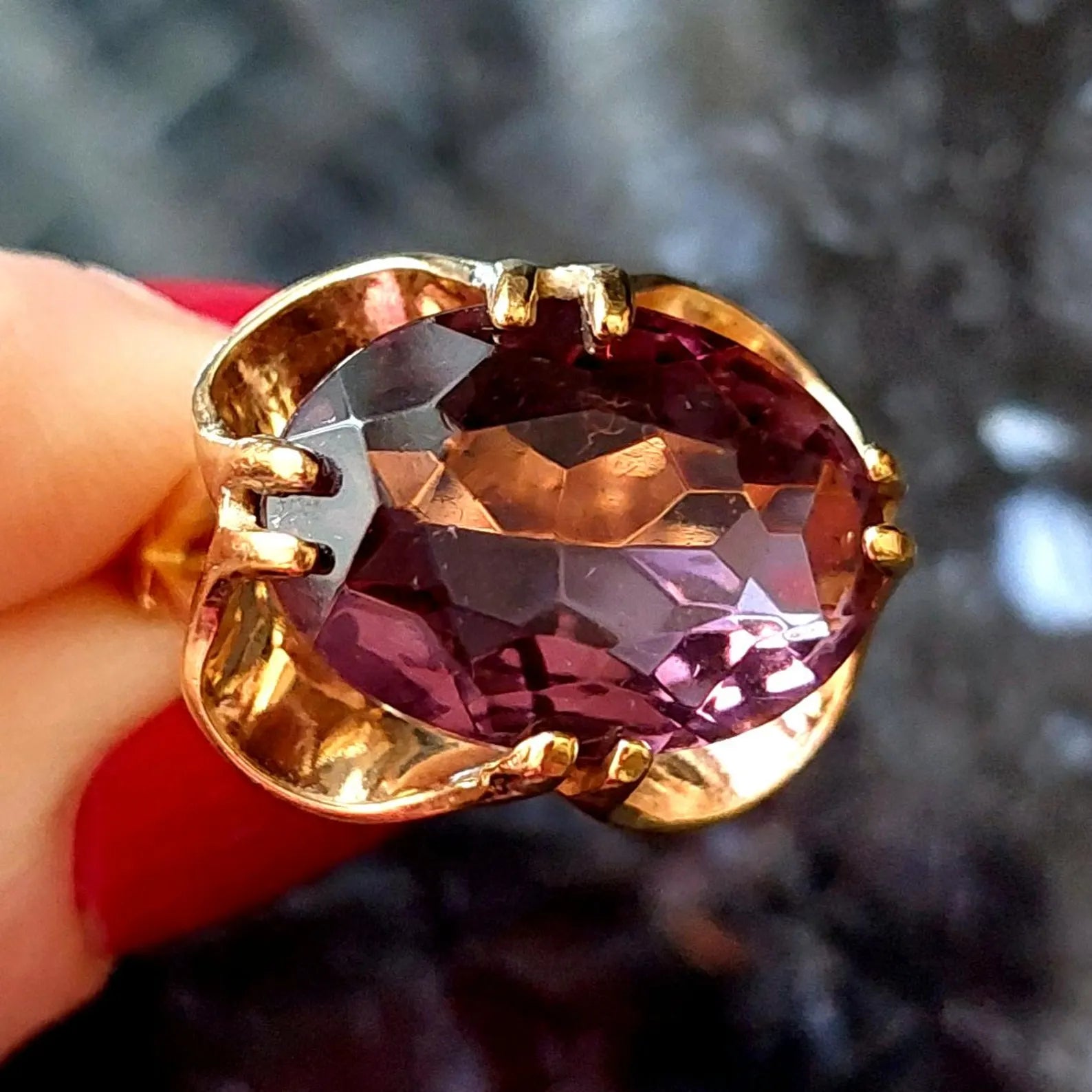 Vintage purple stone cocktail ring, unique costume jewellery