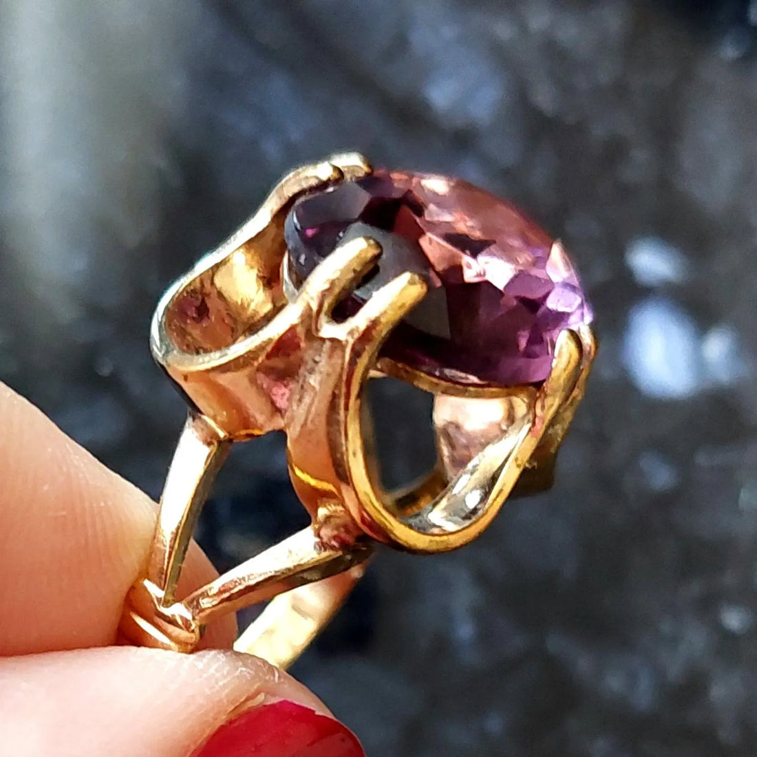 Vintage purple stone cocktail ring, unique costume jewellery