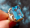 1960-70s huge blue topaz ring in 9ct gold vintage size N